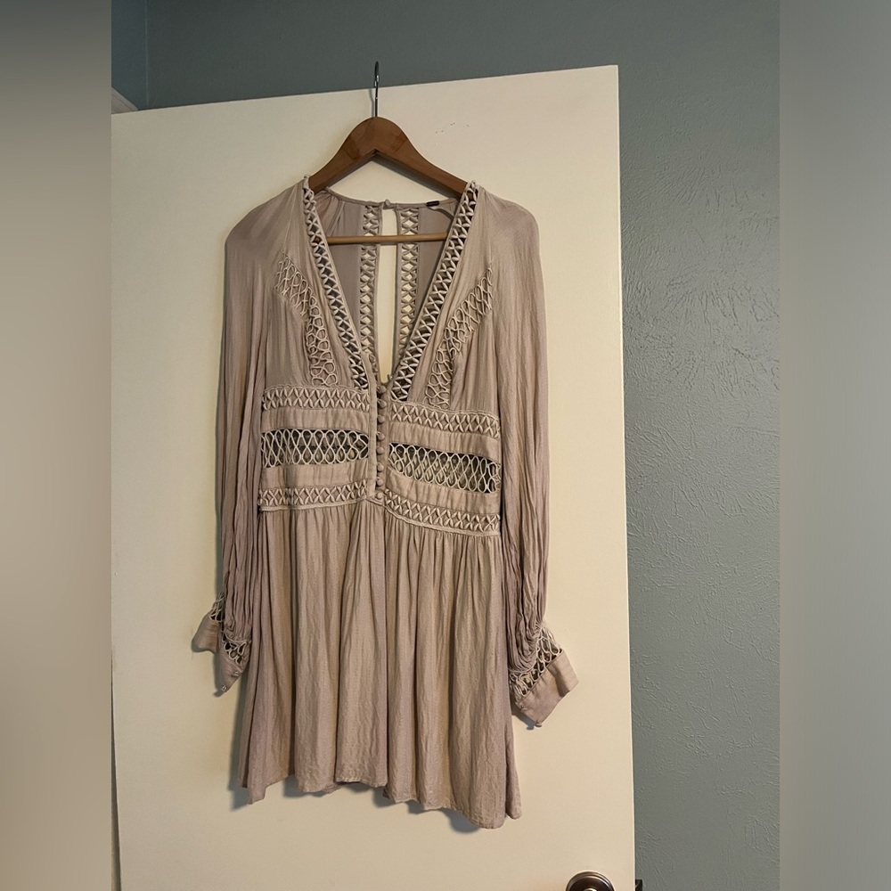 Free People Chic Beige Hippie Boho Dress